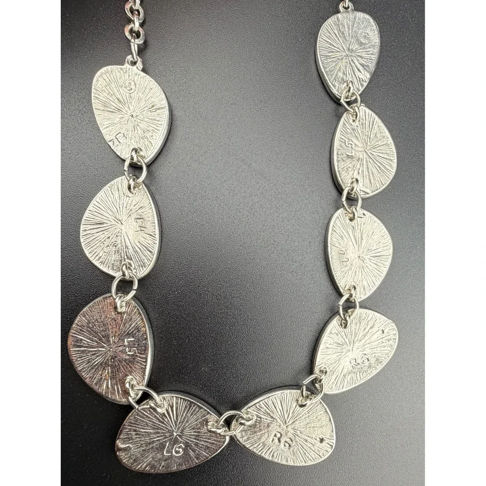 Green Statement Bib‎ Necklace Geometric Abstract Teardrop Silver Tone 17-19